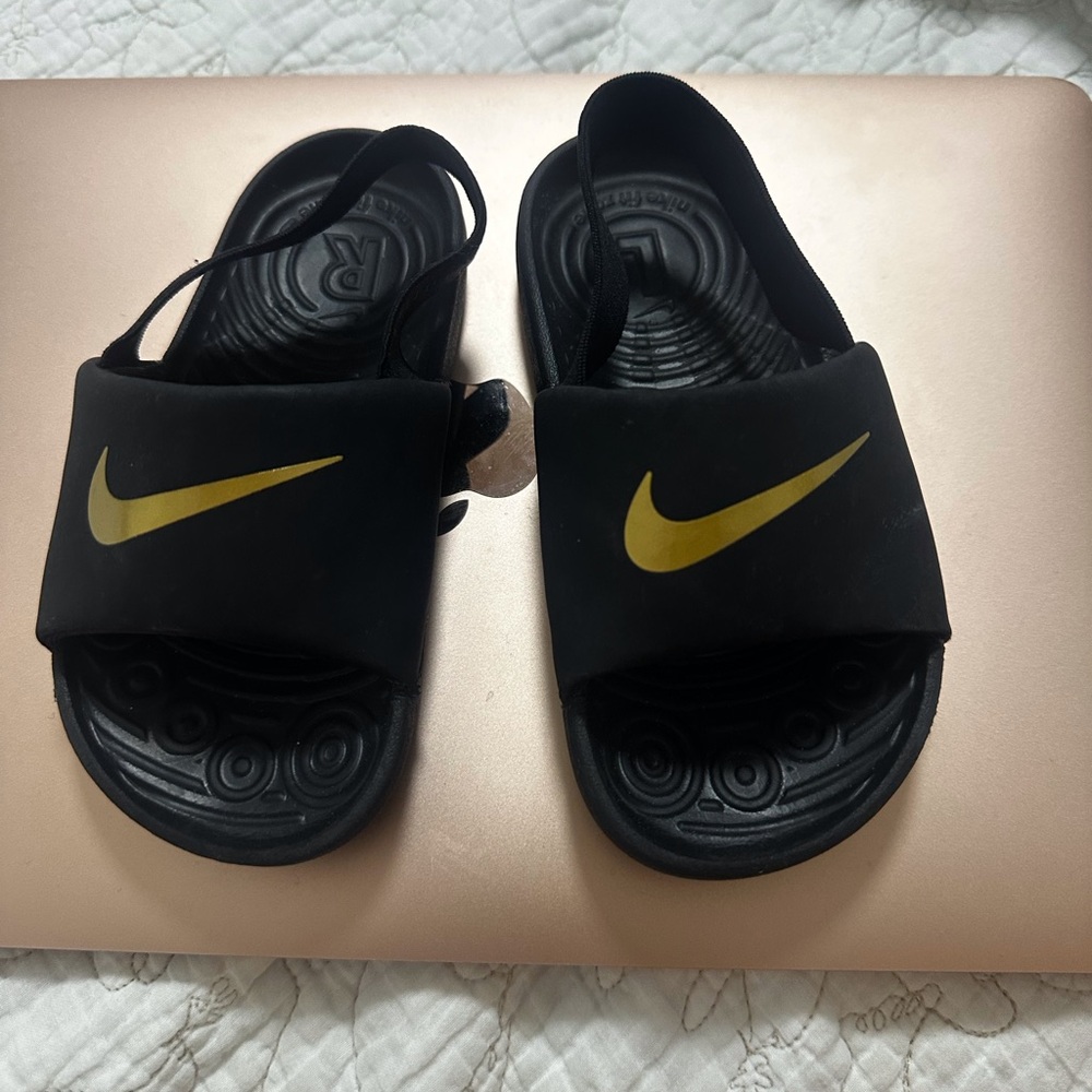 Nike Black and Gold Slide Sandals toddler 9c